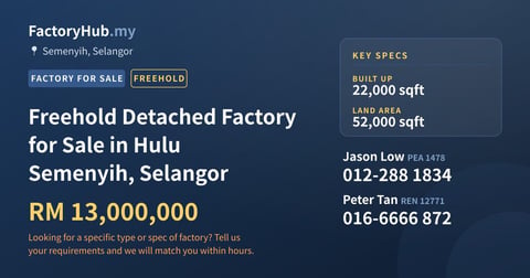 Factory For Sale - Freehold Detached Factory for Sale in Hulu Semenyih, Selangor - Semenyih, Selangor