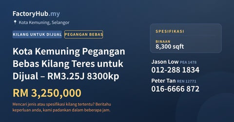 Kilang Untuk Dijual - Kota Kemuning Pegangan Bebas Kilang Teres untuk Dijual – RM3.25J 8300kp - Kota Kemuning, Selangor