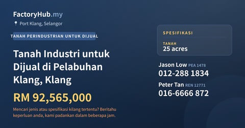 Tanah Untuk Dijual - Tanah Industri untuk Dijual di Pelabuhan Klang, Klang - Port Klang, Selangor