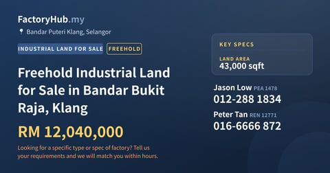 Land For Sale - Freehold Industrial Land for Sale in Bandar Bukit Raja, Klang - Bandar Puteri Klang, Selangor