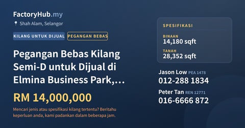 Kilang Untuk Dijual - Pegangan Bebas Kilang Semi-D untuk Dijual di Elmina Business Park, Shah Alam - Shah Alam, Selangor