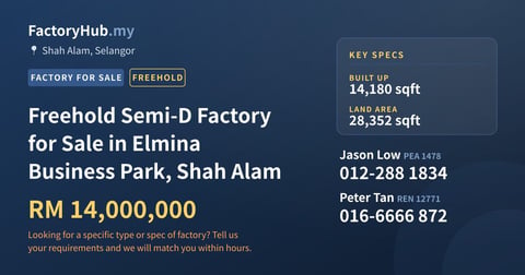 Factory For Sale - Freehold Semi-D Factory for Sale in Elmina Business Park, Shah Alam - Shah Alam, Selangor