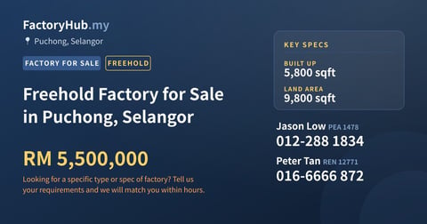 Factory For Sale - Freehold Factory for Sale in Puchong, Selangor - Puchong, Selangor
