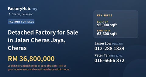 Factory For Sale - Detached Factory for Sale in Jalan Cheras Jaya, Cheras - Cheras, Selangor