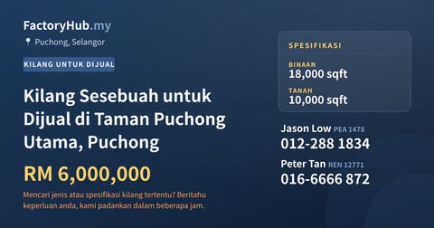 Kilang Untuk Dijual - Kilang Sesebuah untuk Dijual di Taman Puchong Utama, Puchong - Puchong, Selangor