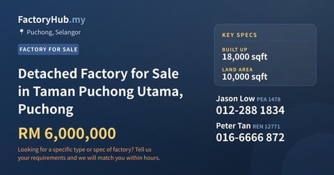 Factory For Sale - Detached Factory for Sale in Taman Puchong Utama, Puchong - Puchong, Selangor