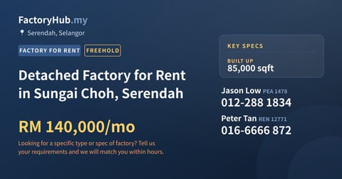 Factory For Rent - Detached Factory for Rent in Sungai Choh, Serendah - Serendah, Selangor