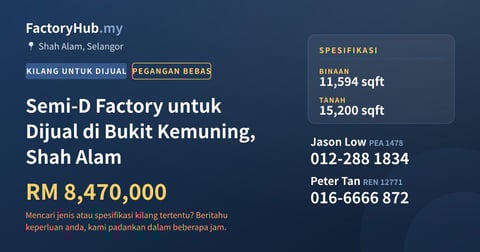 Kilang Untuk Dijual - Semi-D Factory untuk Dijual di Bukit Kemuning, Shah Alam - Shah Alam, Selangor