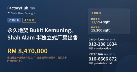 工厂 出售 - 永久地契 Bukit Kemuning, Shah Alam 半独立式厂房出售 - Shah Alam, Selangor