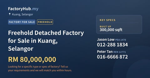 Factory For Sale - Freehold Detached Factory for Sale in Kuang, Selangor - Kuang, Selangor