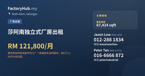工厂 出租 - 莎阿南独立式厂房出租 - Shah Alam, Selangor