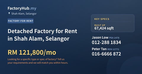 Factory For Rent - Detached Factory for Rent in Shah Alam, Selangor - Shah Alam, Selangor