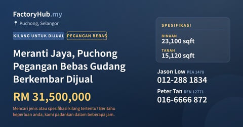 Kilang Untuk Dijual - Meranti Jaya, Puchong Pegangan Bebas Gudang Berkembar Dijual - Puchong, Selangor