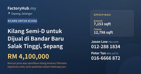 Kilang Untuk Dijual - Kilang Semi-D untuk Dijual di Bandar Baru Salak Tinggi, Sepang - Sepang, Selangor