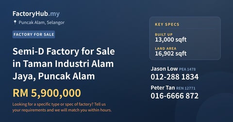 Factory For Sale - Semi-D Factory for Sale in Taman Industri Alam Jaya, Puncak Alam - Puncak Alam, Selangor