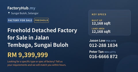 Factory For Sale - Freehold Detached Factory for Sale in Jalan Tembaga, Sungai Buloh - Sungai Buloh, Selangor