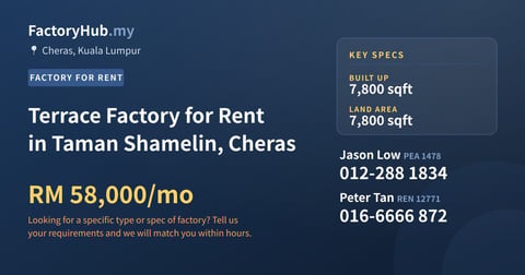 Factory For Rent - Terrace Factory for Rent in Taman Shamelin, Cheras - Cheras, Kuala Lumpur