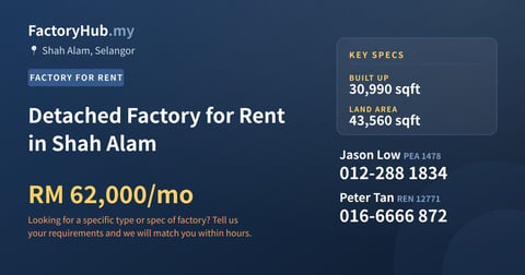 Factory For Rent - Detached Factory for Rent in Shah Alam - Shah Alam, Selangor