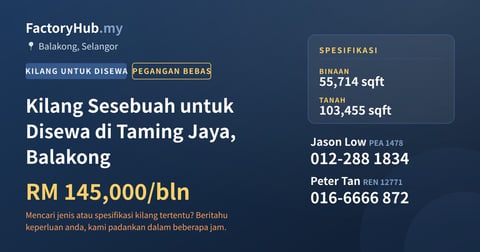 Kilang Untuk Disewa - Kilang Sesebuah untuk Disewa di Taming Jaya, Balakong - Balakong, Selangor