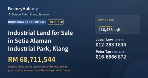Land For Sale - Industrial Land for Sale in Setia Alaman Industrial Park, Klang - Bandar Puteri Klang, Selangor