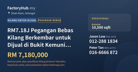 Kilang Untuk Dijual - RM7.18J Pegangan Bebas Kilang Berkembar untuk Dijual di Bukit Kemuning – 10500kp - Shah Alam, Selangor