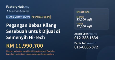 Kilang Untuk Dijual - Pegangan Bebas Kilang Sesebuah untuk Dijual di Semenyih Hi-Tech - Semenyih, Selangor