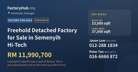 Factory For Sale - Freehold Detached Factory for Sale in Semenyih Hi-Tech - Semenyih, Selangor