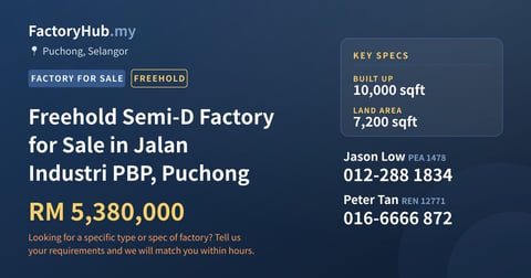 Factory For Sale - Freehold Semi-D Factory for Sale in Jalan Industri PBP, Puchong - Puchong, Selangor