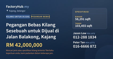 Kilang Untuk Dijual - Pegangan Bebas Kilang Sesebuah untuk Dijual di Jalan Balakong, Kajang - Kajang, Selangor