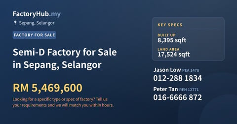 Factory For Sale - Semi-D Factory for Sale in Sepang, Selangor - Sepang, Selangor