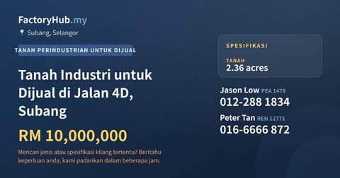 Tanah Untuk Dijual - Tanah Industri untuk Dijual di Jalan 4D, Subang - Subang, Selangor