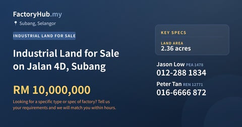 Land For Sale - Industrial Land for Sale on Jalan 4D, Subang - Subang, Selangor
