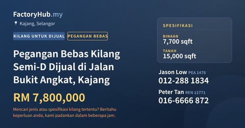 Kilang Untuk Dijual - Pegangan Bebas Kilang Semi-D Dijual di Jalan Bukit Angkat, Kajang - Kajang, Selangor