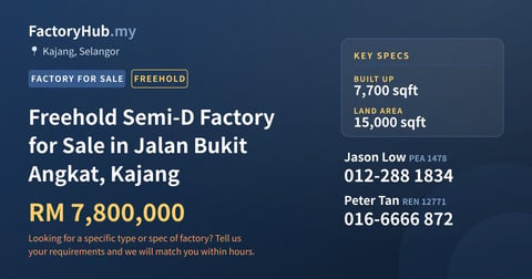 Factory For Sale - Freehold Semi-D Factory for Sale in Jalan Bukit Angkat, Kajang - Kajang, Selangor