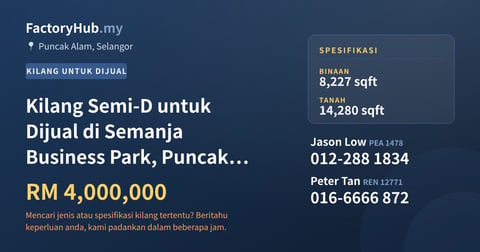 Kilang Untuk Dijual - Kilang Semi-D untuk Dijual di Semanja Business Park, Puncak Alam - Puncak Alam, Selangor