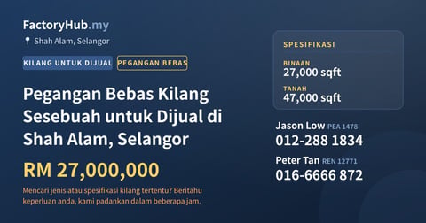 Kilang Untuk Dijual - Pegangan Bebas Kilang Sesebuah untuk Dijual di Shah Alam, Selangor - Shah Alam, Selangor