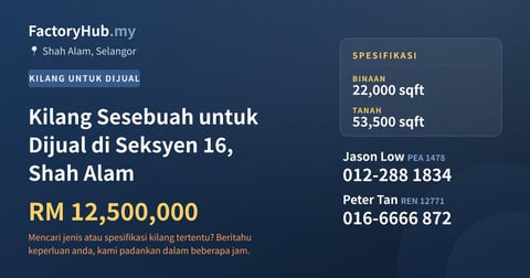 Kilang Untuk Dijual - Kilang Sesebuah untuk Dijual di Seksyen 16, Shah Alam - Shah Alam, Selangor