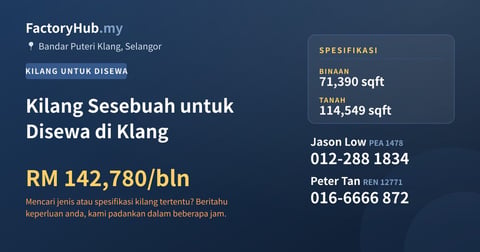 Kilang Untuk Disewa - Kilang Sesebuah untuk Disewa di Klang - Bandar Puteri Klang, Selangor