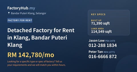 Factory For Rent - Detached Factory for Rent in Klang, Bandar Puteri Klang - Bandar Puteri Klang, Selangor