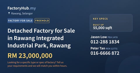 Factory For Sale - Detached Factory for Sale in Rawang Integrated Industrial Park, Rawang - Rawang, Selangor