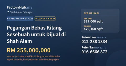 Kilang Untuk Dijual - Pegangan Bebas Kilang Sesebuah untuk Dijual di Shah Alam - Shah Alam, Selangor