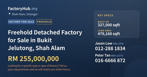 Factory For Sale - Freehold Detached Factory for Sale in Bukit Jelutong, Shah Alam - Shah Alam, Selangor