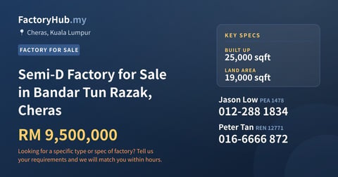 Factory For Sale - Semi-D Factory for Sale in Bandar Tun Razak, Cheras - Cheras, Kuala Lumpur