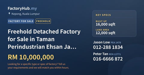 Factory For Sale - Freehold Detached Factory for Sale in Taman Perindustrian Ehsan Jaya, Kepong - Kepong, Kuala Lumpur