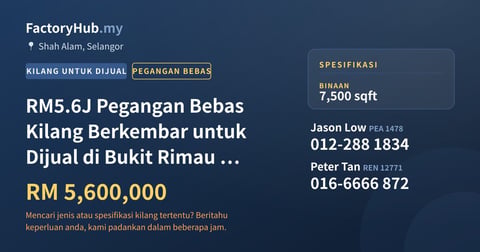 Kilang Untuk Dijual - RM5.6J Pegangan Bebas Kilang Berkembar untuk Dijual di Bukit Rimau – 7500kp - Shah Alam, Selangor