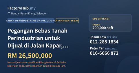 Tanah Untuk Dijual - Pegangan Bebas Tanah Perindustrian untuk Dijual di Jalan Kapar, Klang - Bandar Puteri Klang, Selangor
