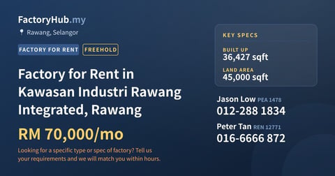 Factory For Rent - Factory for Rent in Kawasan Industri Rawang Integrated, Rawang - Rawang, Selangor