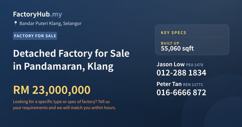 Factory For Sale - Detached Factory for Sale in Pandamaran, Klang - Bandar Puteri Klang, Selangor