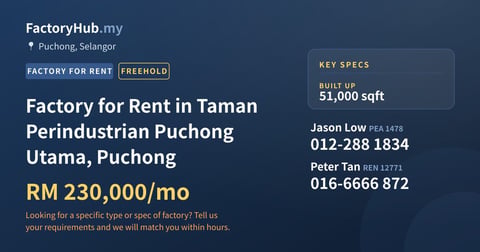 Factory For Rent - Factory for Rent in Taman Perindustrian Puchong Utama, Puchong - Puchong, Selangor