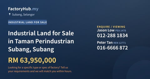 Land For Sale - Industrial Land for Sale in Taman Perindustrian Subang, Subang - Subang, Selangor